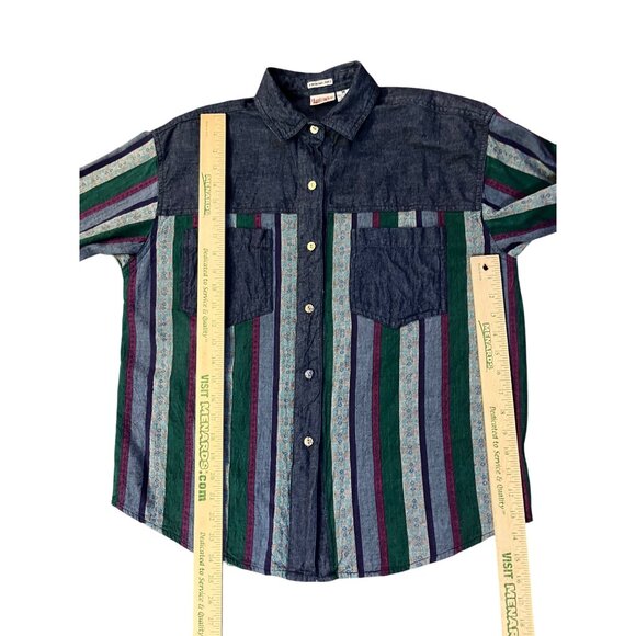 Vintage 90s Huntington Ridge Denim Shirt Womens M 1993 Striped Button Up - Picture 8 of 13